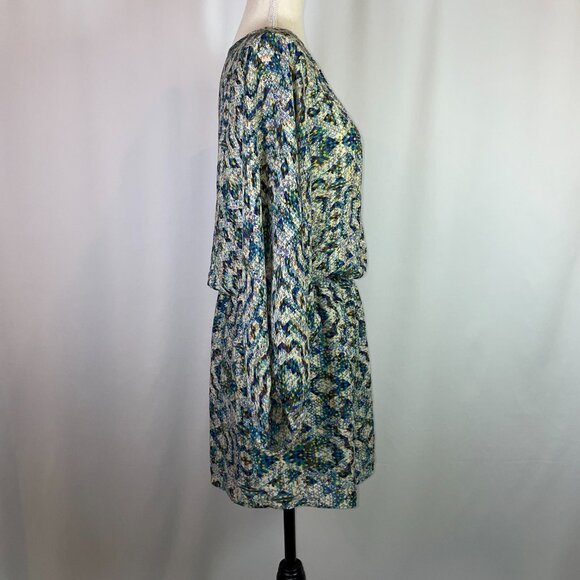 Parker 100% Silk Mini Dress Size S Dolman Long Sleeve Geometric Abstract Print - Picture 2 of 10